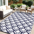 OLANLY Reversible Outdoor Rug 8x10 ft Clearance, Waterproof Outdoor Plastic Straw Rug with Interlacing Pattern, RV Mat for Patio, Camping, Balcony, Deck, Backyard, Navy & White-Ruum Studio Home