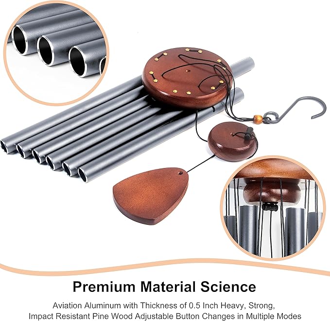 Large Aluminium Wind Chimes 37 Inches to Create a Zen Atmosphere Suitable for Outdoor, Garden, Patio Decoration. Classic Wind Chimes with Wind Catcher Suitable as A Gift for Unisex(Blue Grey)-Ruum Studio Home