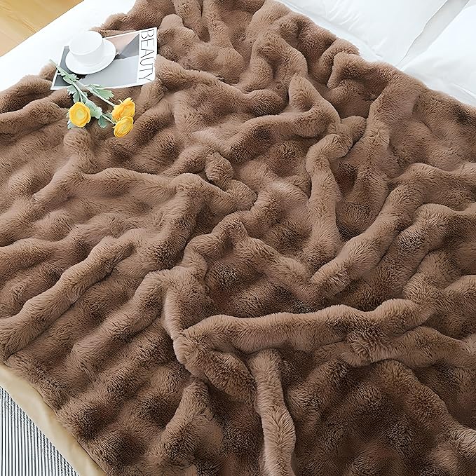 UKELER Soft Faux Fur Throw Blanket Solid Reversible Shaggy Blanket Plush Thick Fluffy Blankets Throws for Bed, Couch, Sofa, Office, Camping 50''x60'' Brown-Ruum Studio Home