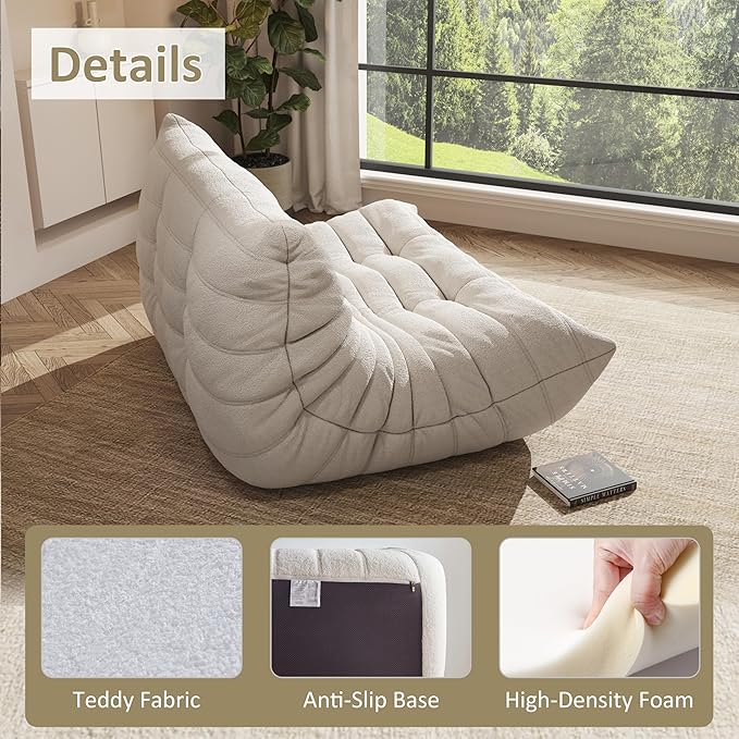 Bean Bag Chair, Oversized Loveseat Fireside Chair for Adults, 2 Seater with Memory Foam Filled, Lazy Sofa Lounge Floor Sofa for Living Room, Bedroom, Office, No Assembly Required. (Beige)-Ruum Studio Home