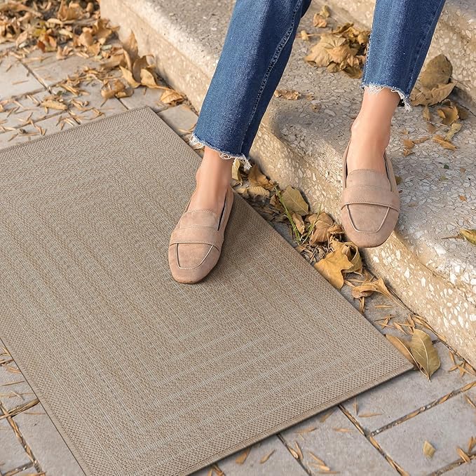 Adiva Rugs Outdoor Indoor Area Rug, Weather Resistant, Easy to Clean, Stain Resistant Floor Mat for Dining Room, Backyard, Deck, Patio (Natural Beige, 2' x 3')-Ruum Studio Home