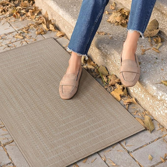 Adiva Rugs Outdoor Indoor Area Rug, Weather Resistant, Easy to Clean, Stain Resistant Floor Mat for Dining Room, Backyard, Deck, Patio (Natural Beige, 2' x 3')-Ruum Studio Home