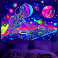 BVBOX Blacklight Space Alien Tapestry 79"x59", UV Reactive Glow in Dark DJ Alien Universe Galaxy Planet Music Tapestries, Black Light Neon Upright Poster Wall Hanging Backdrop Decor for Bedroom Living Room-Ruum Studio Home