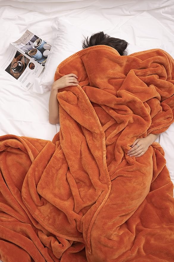 Mellowdy Extra Thick Hearty Plush Flannel Blanket (Burnt Orange, 60x80) - 500GSM Twin Size Warm Blanket for Winter, Fall | Soft, Fluffy, Cuddly, Perfect for Bed, Oversized Throw for Couch, Sofa-Ruum Studio Home