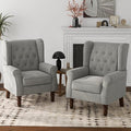 Lumibee High Back Accent Chair Set of 2,Upholstered Wingback Armchair with Solid Wood Legs for Small Spaces,Comfy Single Sofa Chair for Living Room,Bedroom,Office-Light Gray-Ruum Studio Home
