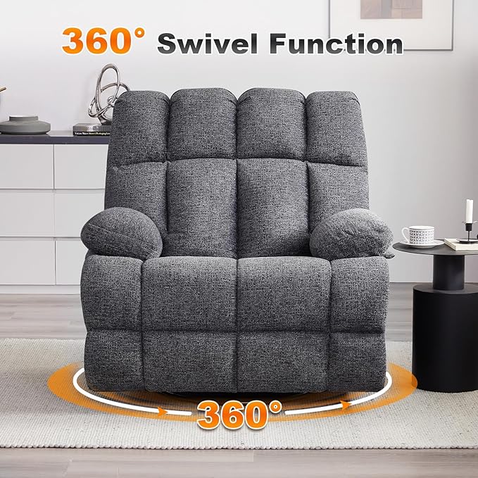 Oversized Swivel Rocker Recliner Chair for Adult, Rock Recliner for 350lb Big Man, Extra Wide Manual Recliners, Overstuffed Soft Rocking Sofa Chair,Light Grey-Ruum Studio Home