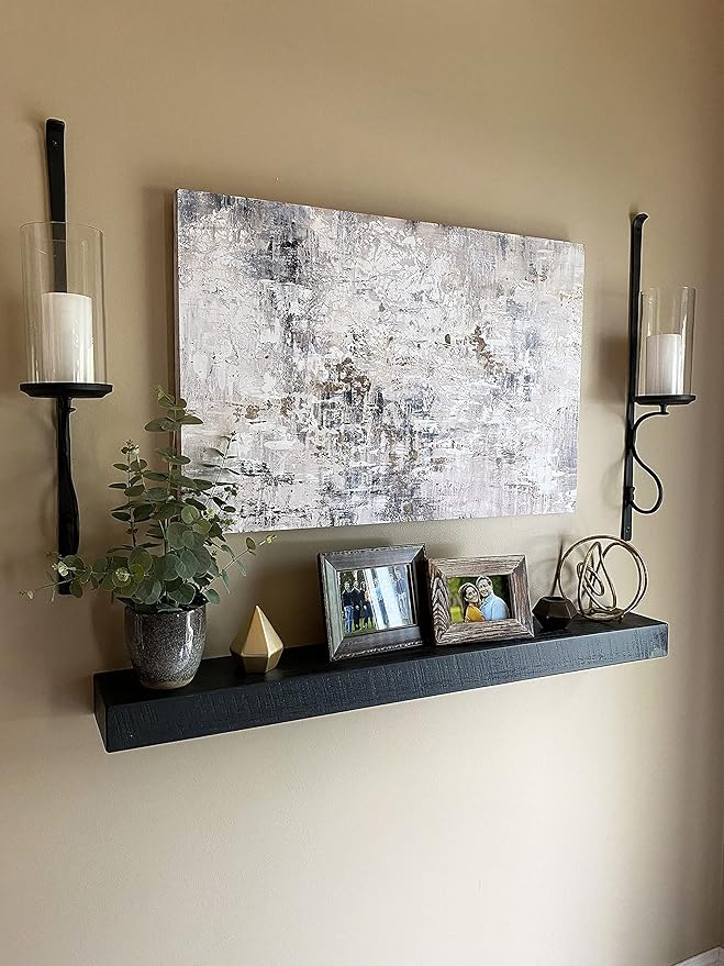 joelsantiques - 24 Inch Wooden Floating Shelves for Wall - 24x8x2 in - Made of Natural Wood - Short Heavy Duty Rustic Wall Shelves for Bedroom - Perfect for Living Room, Kitchen - Black-Ruum Studio Home