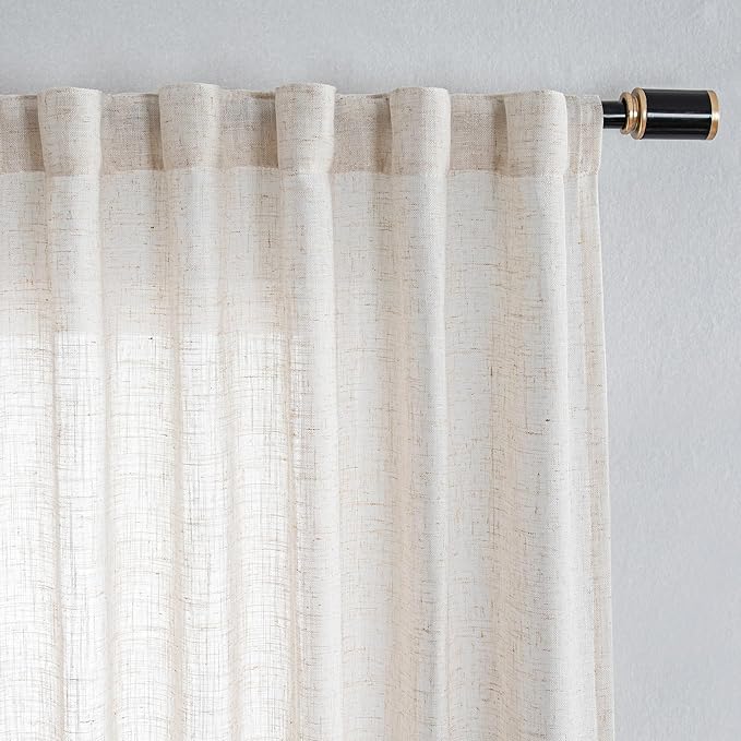 MYSKY HOME Linen Curtains for Living Room, Natural Semi Sheer Curtains & Drapes 84 inches Length 1 Panel Set Farmhouse Country Boho Style Back Tab Draperies for Sliding Glass Door, 100" Wide, Linen-Ruum Studio Home