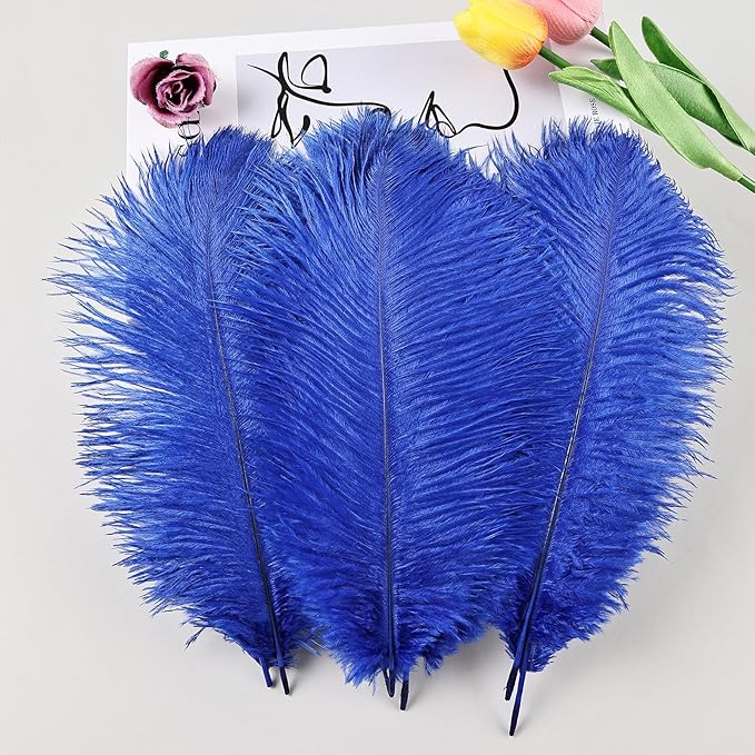 THARAHT Blue Ostrich Feathers 12pcs Natural Bulk 8-10Inch 20cm-25cm for Crafts Wedding Party Centerpieces Easter Gatsbi and Home Decoration Feathers-Ruum Studio Home