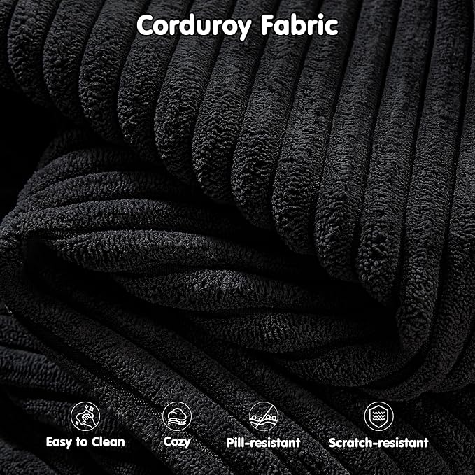 ovios 104" Cloud Sectional Couch with L-Shape Chaise,Modern Modular Sofa with Deep Seat, Upholstered Couches for Living Room Bedroom,No Assembly Required, Black (Corduroy Fabric)-Ruum Studio Home