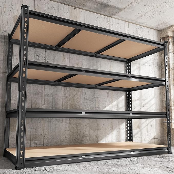 REIBII 48" W Garage Shelving Heavy Duty 2550 LBS Storage Shelves 4 Tier Heavy Duty Shelving, Adjustable Metal Shelves, Industrial Shelf for Garage, Warehouse, Pantry, 48" W x 60" H x 24" D-Ruum Studio Home