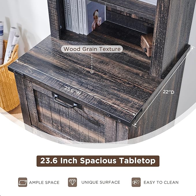 RedLemon Bookcase with 2 File Drawers, 72" Tall Farmhouse Bookshelf with Storage and Adjustable Shelves, 4 Tier Rustic Wood Bookshelf with Cabinet for Home Office, Living Room (Dark Rustic Oak)-Ruum Studio Home