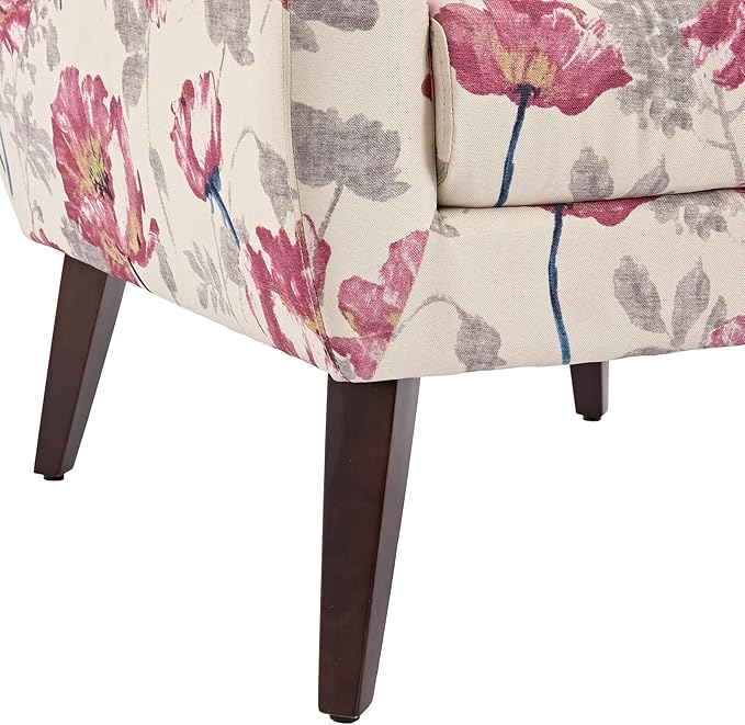 UIXE Floral Accent Chair, Modern Upholstered Armchair in Fabric for Living Room, Comfy Club Arm Chairs Single Sofa Button Tufted Bedroom Reading Seat - Pattern White, Set of 1-Ruum Studio Home