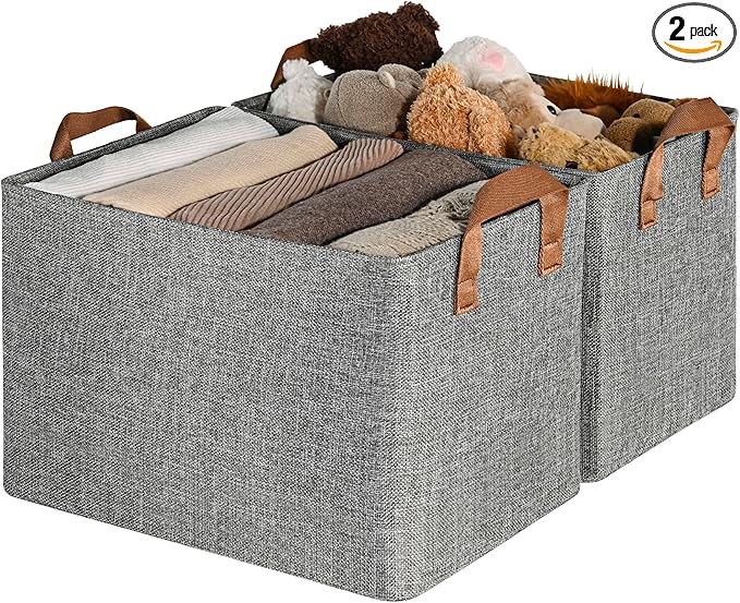 GRANNY SAYS Storage Baskets for Shelves, Closet Organizer Bins, Clothes Storage Bins with Metal Frame, Extra Large Baskets for Organizing and Storage, Collapsible, Gray, 2-Pack-Ruum Studio Home