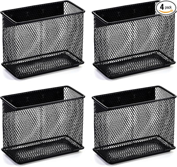 4.5' × 2.2'' × 3.5'' Magnetic Basket for Whiteboard Black Magnetic Basket for Fridge Magnetic Organizer Holder with 4 Strong Magnets Magnetic Holder for Refrigerator Locker,Set of 4-Ruum Studio Home