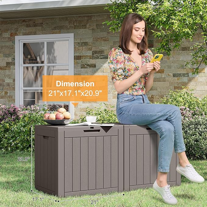 32 Gallon Deck Box Lockable Resin Indoor Outdoor Storage Box waterproof Outdoor Container for Patio Furniture, Pool Accessories, Cushions, Garden Tools, Sports Equipment-Ruum Studio Home