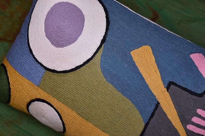 Lumbar Kandinsky Abstract Pillow Cover - Soul Modern Chair Pillowcase Abstract Couch Cushion Contemporary Pillowsham Farmhouse Sofa Handmade Wool Size 14x20-Ruum Studio Home