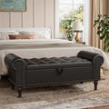 Storage Ottoman Bench for Bedroom, 51" Upholstered Bedroom Bench with Rolled Arms and Vintage Rivets, Large Storage Chest for Living Room, Bedroom, Entryway, Black-Ruum Studio Home