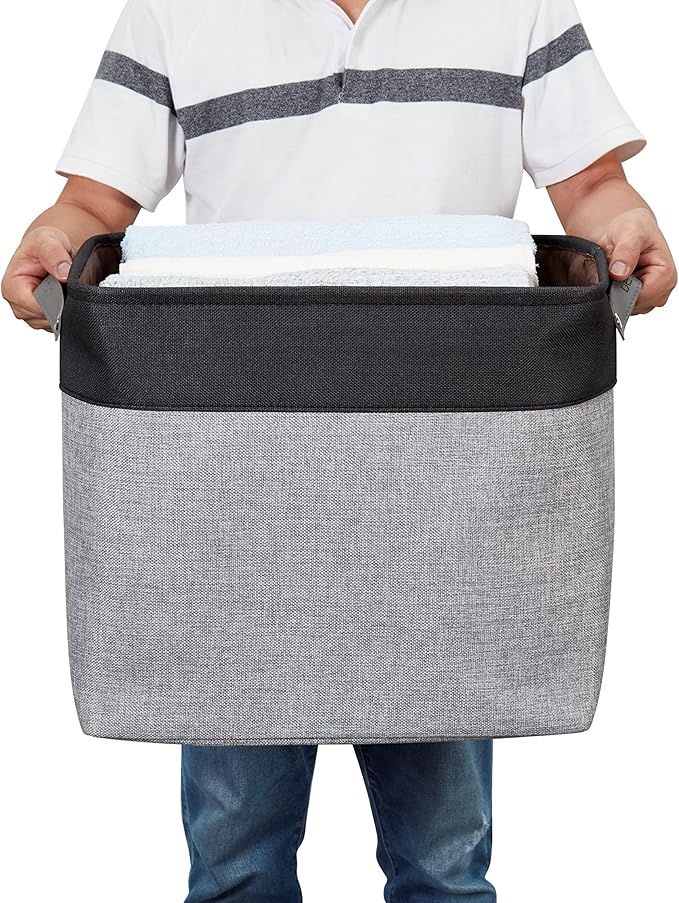 DECOMOMO Extra Large Storage Baskets 54.5L Fabric Storage Bins for Organizing Linen Closet, Toys, Nursery (Grey and Black, XXXL - 3 pack)-Ruum Studio Home