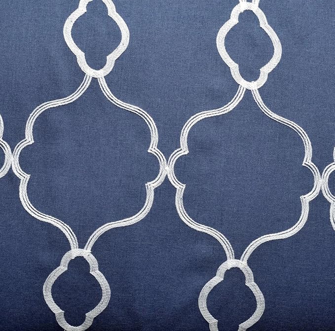 MIUCO Moroccan Embroidery Semi Sheer Curtains Faux Linen Grommet Window Curtains for Living Room 52 x 63 Inch 2 Panels, Navy Blue-Ruum Studio Home