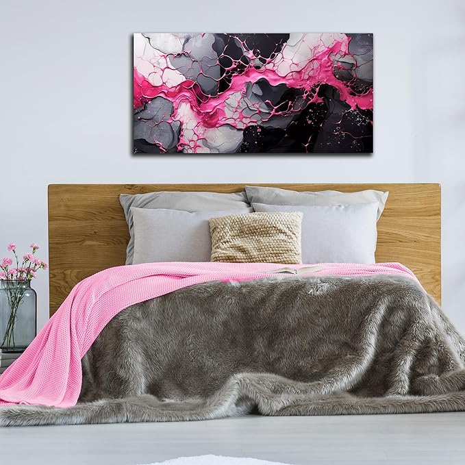 GUGIKA Abstract Wall Art for Living Room, Pink Canvas Wall-Art for Girls Bedroom, Print Paintings, Size 20x40 Inches-Ruum Studio Home