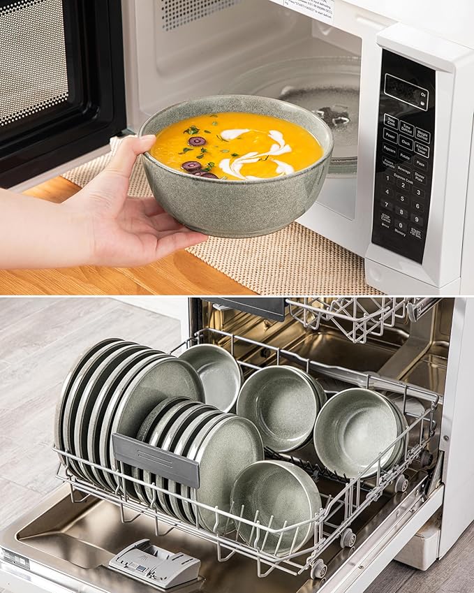 vancasso ANYA 24 Pieces Plates and Bowls Set, Stone Grey Dinnerware Sets, Reactive Glaze Dishes Set for 8, Ceramic Dishware Sets Kitchen Dinner Set, Microwave & Dishwasher Safe-Ruum Studio Home