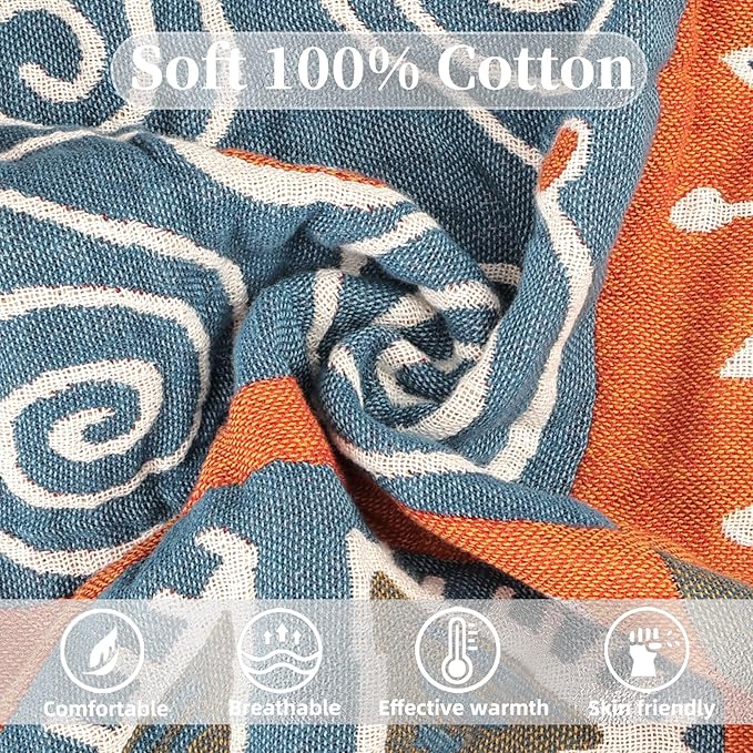Boho Throw Blanket for Bed - 100% Pure Cotton Ultra Soft Rustic Quilt - Farmhouse Decor Bed Blankets, All Season Rustic Throw for Sofa Couch Chair(80''x 90'', Art Squares)-Ruum Studio Home
