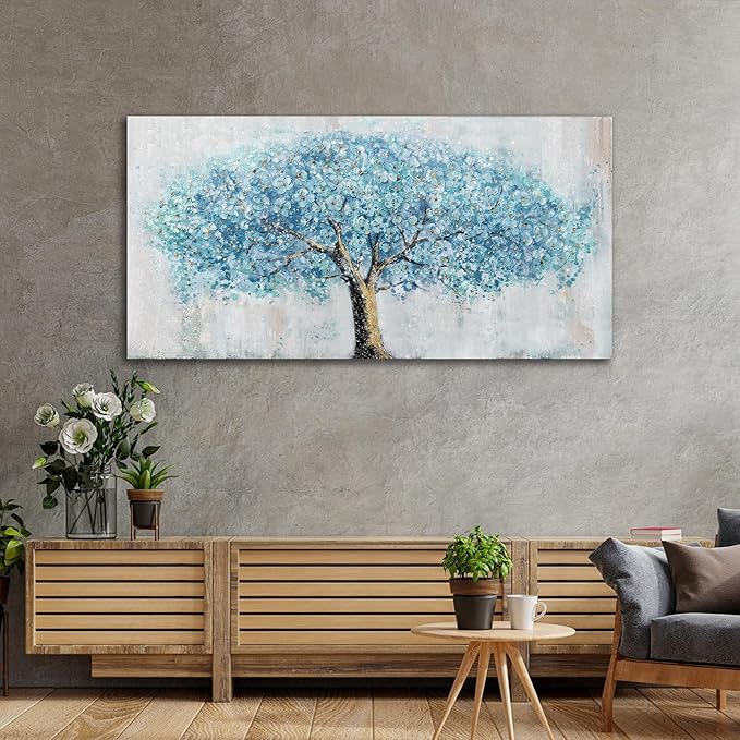 Yuaxker Tree Wall Art Blue and Gold Canvas Painting Modern Aesthetic Wall Decor Spiritual Artwork for Living Room Bedroom Dining Room Office Home Decor 20x40inch-Ruum Studio Home