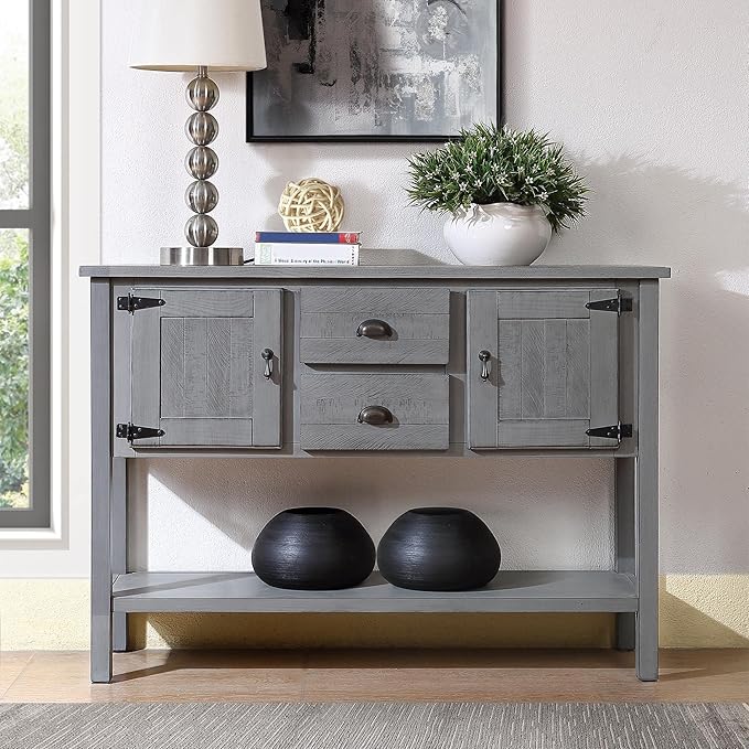Solid Wood Farmhouse Console Table Sofa Table with Storage Drawers and Shelves for Storage Entry Hallway Foyer Sofa Side Table(48" Gray)-Ruum Studio Home