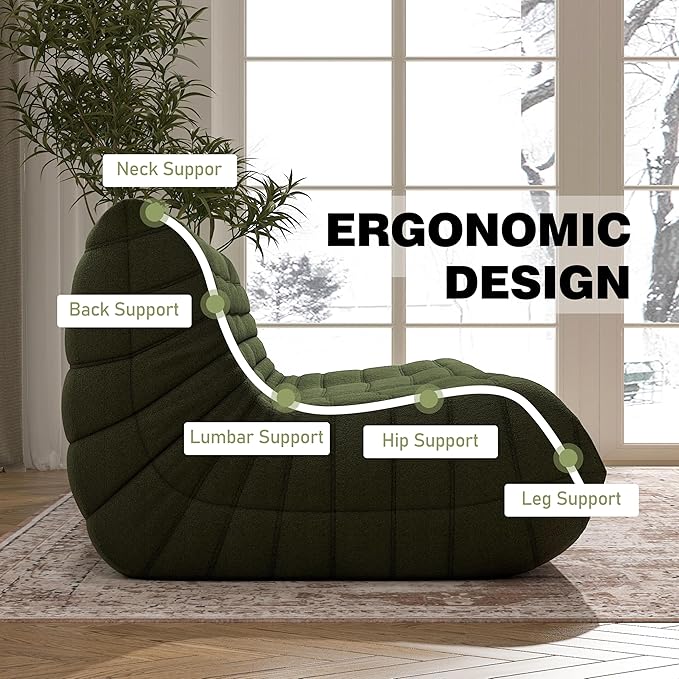 Big Bean Bag Chairs for Adults, 3 Seater Large Floor Sofa (Green)-Ruum Studio Home