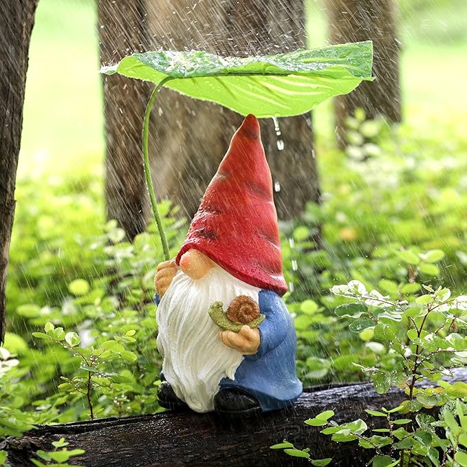 Garden Gnome Statue Decoration with Leaf Umbrella, 7.5” Figurine Ornament for Indoor Outdoor Home Patio Yard Lawn, for Gnome Lovers & Garden Enthusiasts，Mom，Women-Ruum Studio Home