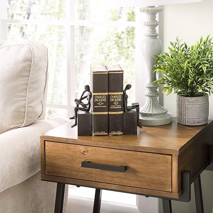 Danya B. Metal Art Shelf Decor - Decorative Cast Iron Bookend Set - Man and Woman Reading on a Block-Ruum Studio Home