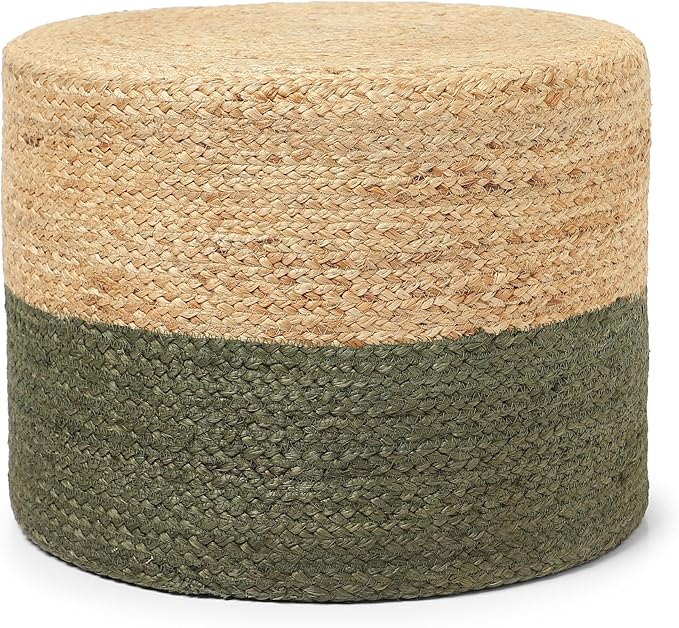 REDEARTH · Cylindrical Pouf Foot Stool Ottoman - Jute Braided Pouffe Poof Accent Sitting Footrest for Living Room, Bedroom, Nursery, Patio, Lounge & Other Rooms (Natural Olive, 18"x18"x14")-Ruum Studio Home