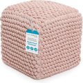 BIRDROCK HOME Buds Pouf Foot Stool Ottoman - Knit Bean Bag Floor Chair - Cotton Braided Cord - Great for The Living Room, Bedroom and Kids Room - Small Furniture (Dusty Rose - Buds)-Ruum Studio Home