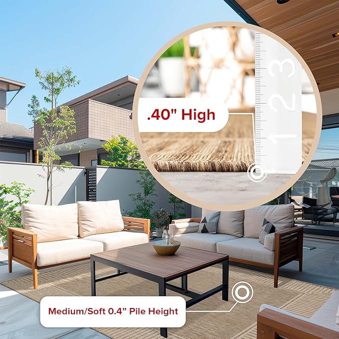 nuLOOM 2x8 Outdoor/Indoor Asha Area Rug, Light Brown, Casual Design With Striped Border, Stain Resistant, Highly Durable, For Patio, Balcony, Bedroom, Living Room, Dining Room, Bathroom-Ruum Studio Home