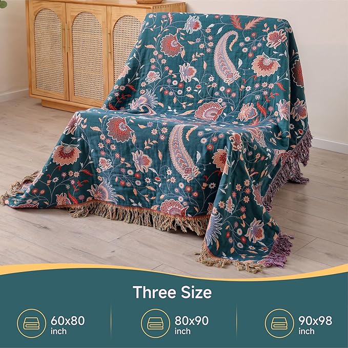Boho Large Cotton Throw Blanket 80''x90'',Ultra Soft Rustic Quilt,Sofa Throw Cover with Tassels,Farmhouse Lightweight Knitted Throw for Bed,Travel,Couch,Home Decor-Ruum Studio Home