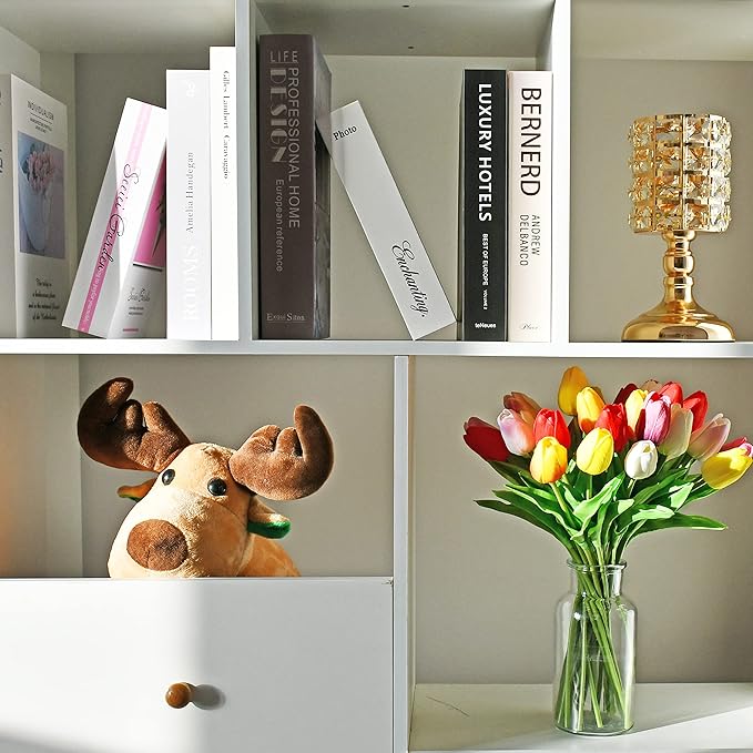 Mandy's Artificial Tulips 28 Stems Multicolor PU Faux Flowers for Wedding Home Decor 13.5 Inch-Ruum Studio Home