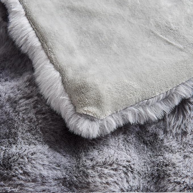 Lotus Karen Faux Fur Blanket - Tie-Dye Gray Twin Size, Big Bubble Rabbit Fluff, Thick Furry Plush Shaggy Blanket for Men, 60x80 Inches-Ruum Studio Home