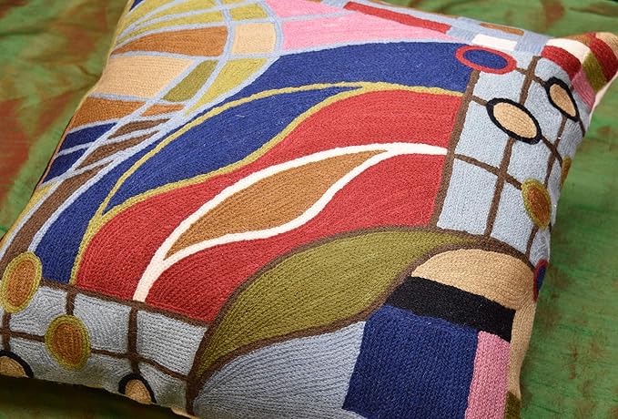 Hundertwasser Modern Pillow Cover Contemporary Pillowcase Accent Outdoor Pillows Abstract Couch Cushion Farmhouse Throw Pillows | Mid Century Chair Cushions | Handmade Wool Size 18x18-Ruum Studio Home