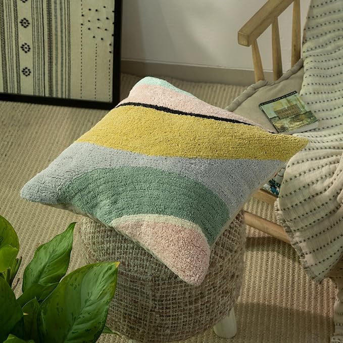 Tufted Boho Pillow Covers 18X18 Inch Throw Pillow Covers Decorative Cushion Cover Exquisitely Crafted with Hand-Finished Tuft Farmhouse Pillow Case for Couch Sofa Bed Living Room Bedroom-Ruum Studio Home