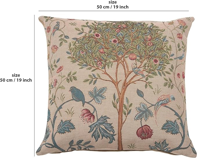 Charlotte Home Furnishings Decorative Tapestry Pillow Cover 19x19 in, Beige Kelmscott Couch Throw Pillow Cover, French Country Square Cushion Cases for Bed Room Home Decor, Soft Cotton Jacquard Woven-Ruum Studio Home