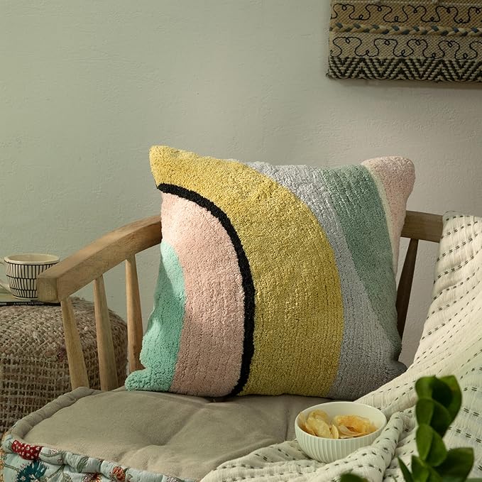 Tufted Boho Pillow Covers 18X18 Inch Throw Pillow Covers Decorative Cushion Cover Exquisitely Crafted with Hand-Finished Tuft Farmhouse Pillow Case for Couch Sofa Bed Living Room Bedroom-Ruum Studio Home