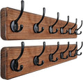 Dseap Wall Mounted Coat Rack: 24" Long, Patented, Heavy-Duty, 6-Double-Hooks Wooden Hanger Rail for Winter Coats, Hat, Jacket, Clothing - Natural & Black, Pack of 2-Ruum Studio Home