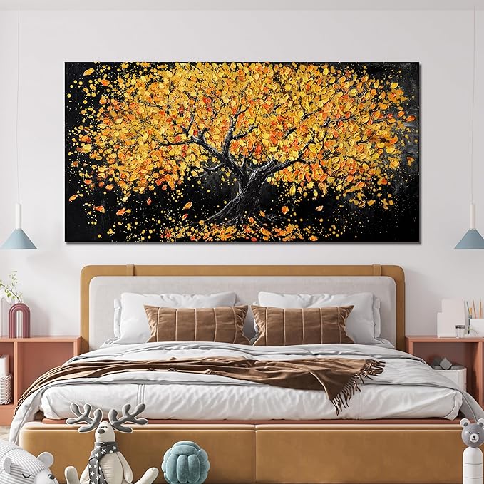 Canvas Wall Art Decor Artwork for Walls Black and Gold Wall Art Decor Tree of Life Wall Art Pictures for Living Room Tree Wall Art Modern Wall Art Prints Art Work for Home Office Wall Decor 20" X 40"-Ruum Studio Home