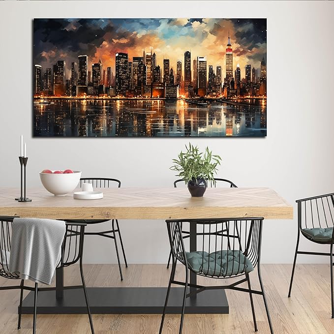 New York Skyline Wall Art for Office,Modern Living Room Wall Paintings City Wall Decor for Bedroom 29 x 59 Inch-Ruum Studio Home