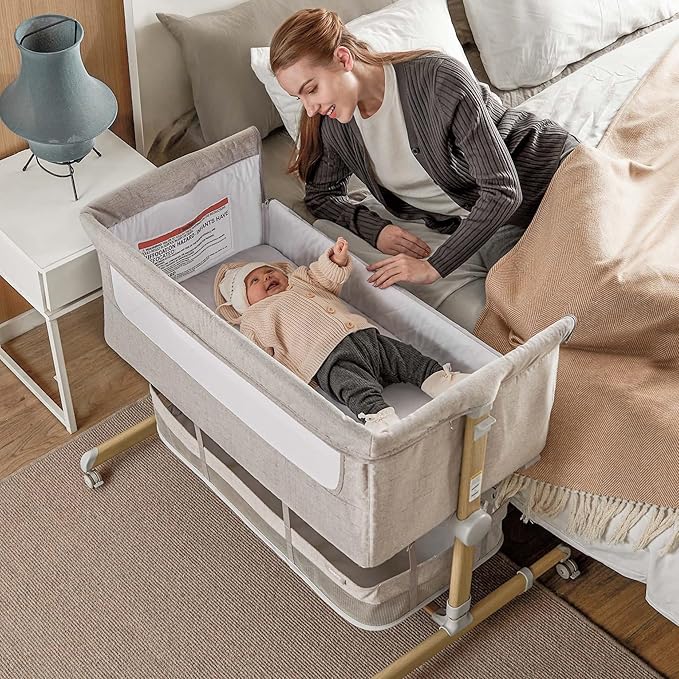 Baby Bassinet Bedside Sleeper, besrey Bedside Bassinet for Newborn Infant with Comfy Mattress, 9 Height Positions, Adjustable Bedside Crib with 360° Swivel Wheels Bassinet for Baby with Storage Basket-Ruum Studio Home