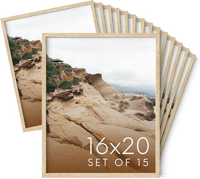 Haus and Hues 16x20 Natural Oak Wood Picture Frames Set of 15 - Premium Bulk Picture Frames 16x20 Bundle - Elegant Gallery Wall Frame Set for Posters, Art Display - Ideal for Wall Decor in Home &-Ruum Studio Home