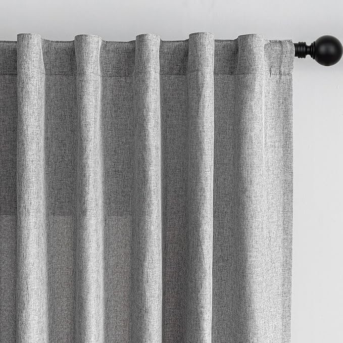 MYSKY HOME 90 Inches Long Living Room Curtains 2 Panels Boho Semi Sheers Light Filtering for Bedroom Windows, Linen Look Texture Soft Touch Country Back Tab, 50" Wide x 90" Long, Dove Grey, 2 Panels-Ruum Studio Home