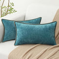 decorUhome Chenille Soft Throw Pillow Covers 12x20 Set of 2, Lumbar Velvet Farmhouse Neutral Decorative Euro Pillow Covers with Stitched Edge for Couch Sofa Bed Home Decor, Teal-Ruum Studio Home