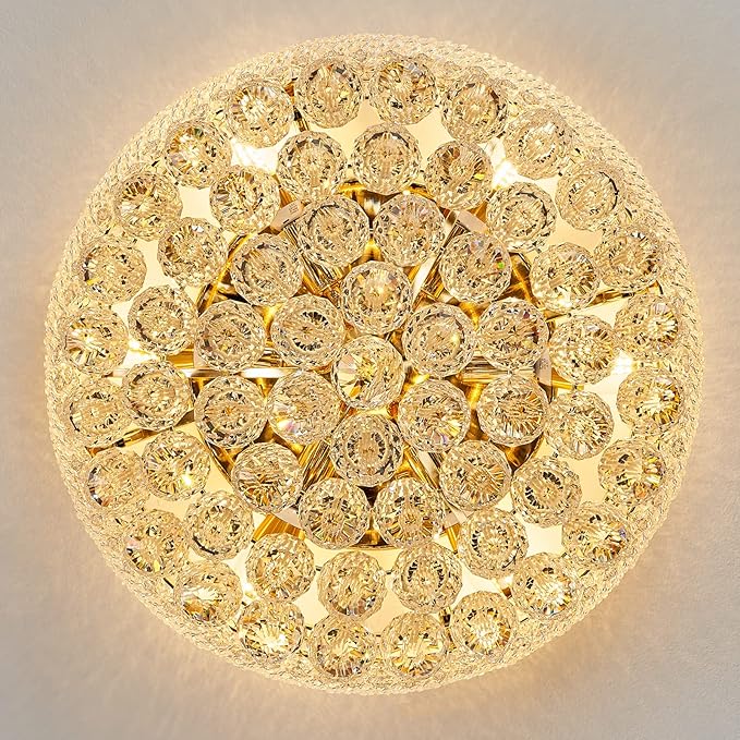 7-Light Crystal Flush Mount Chandelier Ceiling Light Fixture for Living Room Dining Room Bedroom Foyer Entryway Hallway Closet Bathroom (Gold D18)-Ruum Studio Home